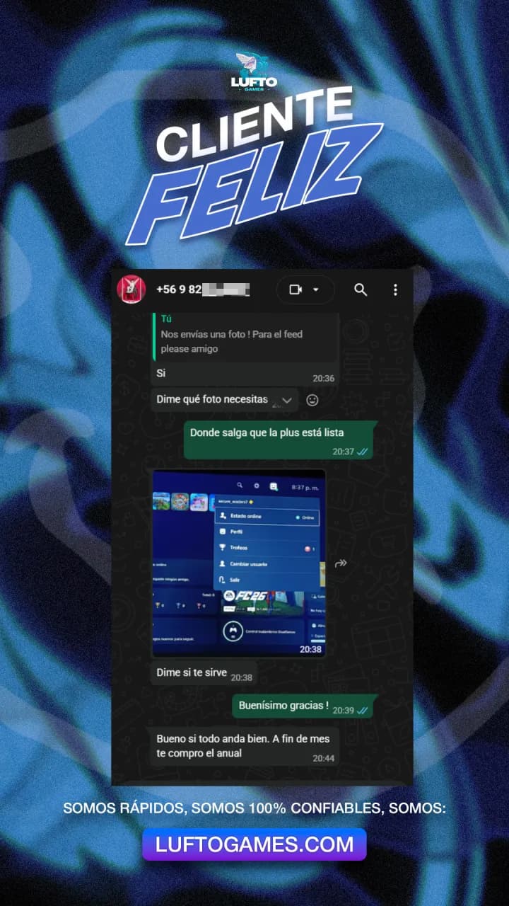 Captura de WhatsApp de un cliente de Luftogames confirmando su compra