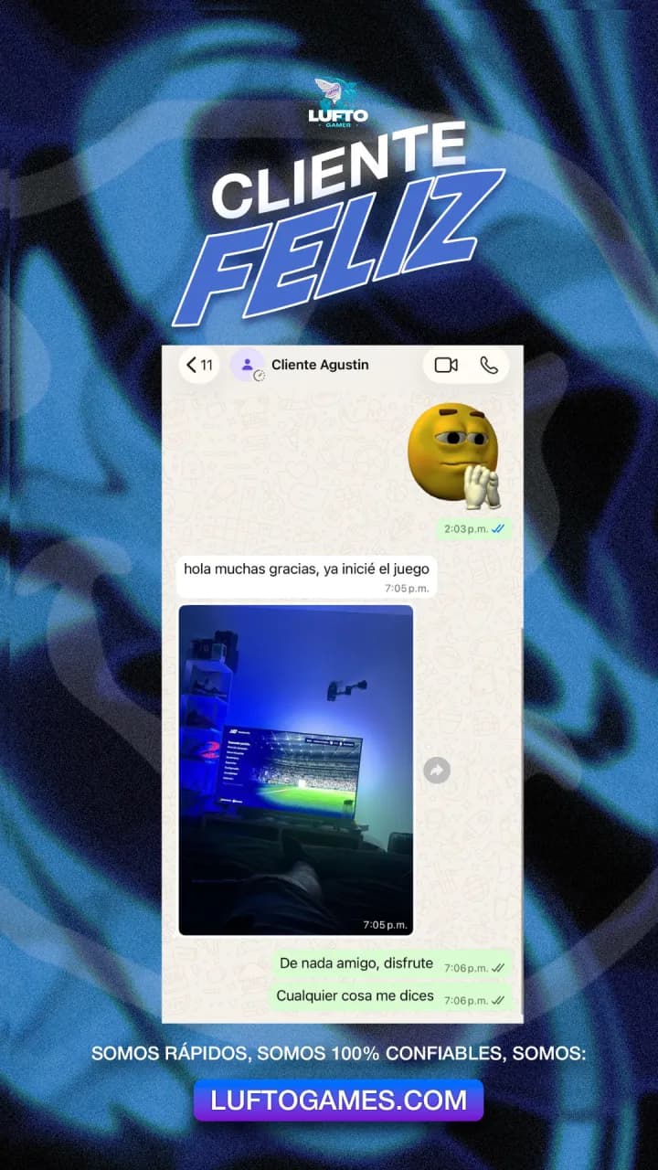 Captura de WhatsApp de un cliente de Luftogames confirmando su compra